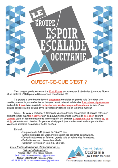 Sélections  Groupe espoir escalade Occitani Sélections  Groupe espoir escalade Occitani